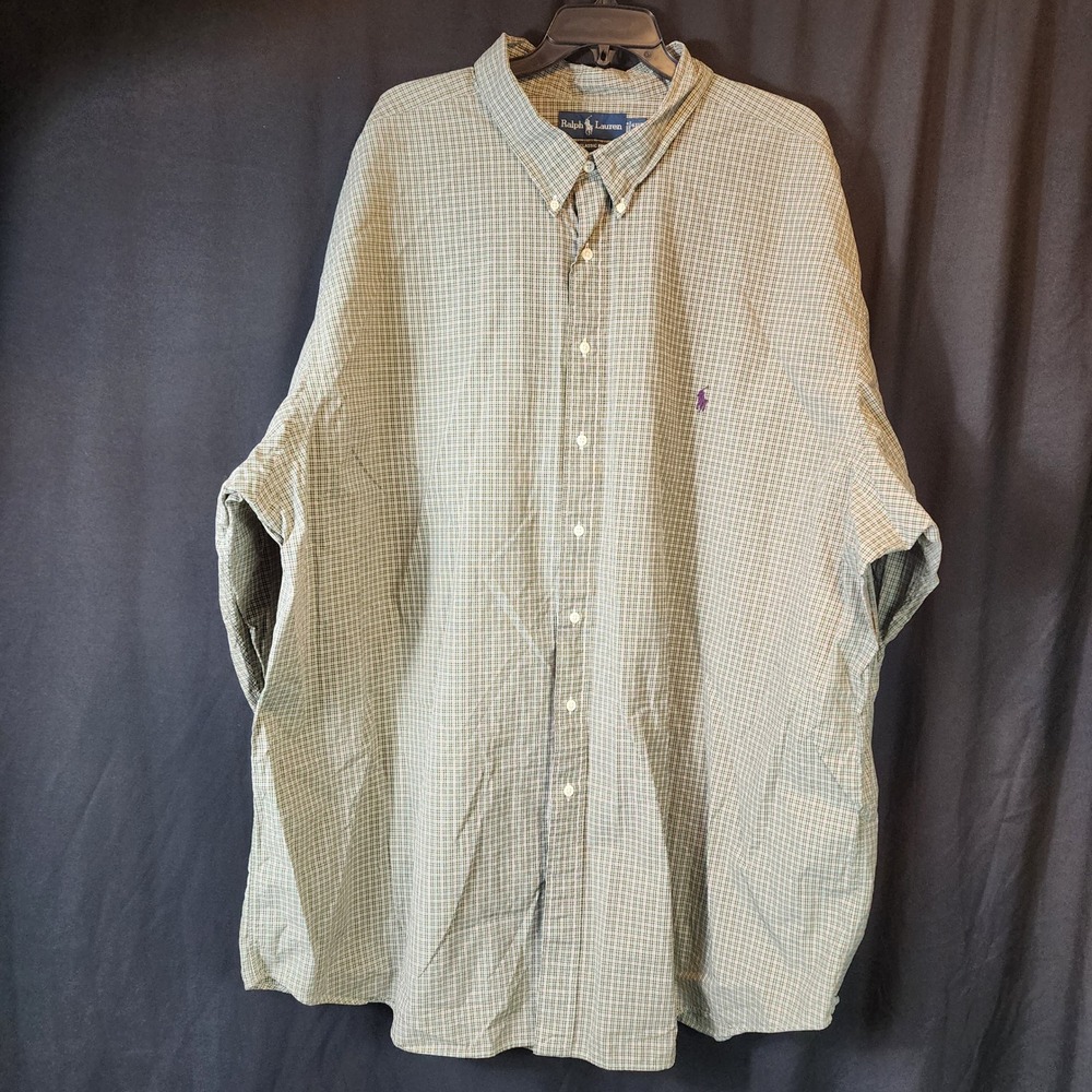 Ralph Lauren Classic Fit Plaid Button Down‎ Shirt Mens 44XT Tall Purple Pony
